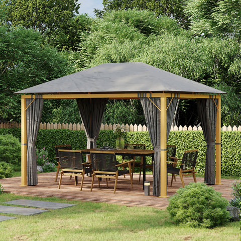 Rootz Garden Pavilion with Curtains - Outdoor Tent - Sun Shelter - Polyester Roof - 397cm x 297cm x 280cm