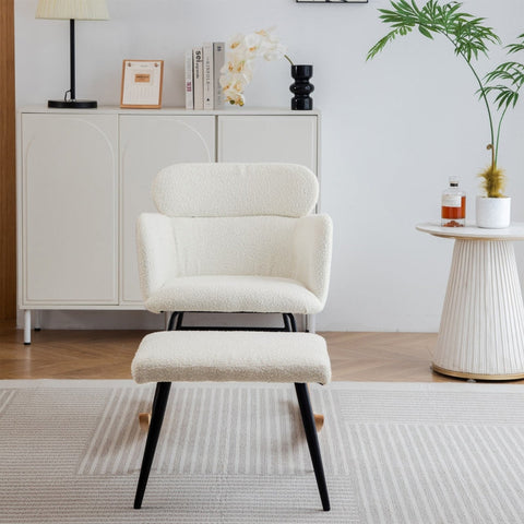 Rootz Elegant White Rocking Chair Set - Glider Chair - Lounge Chair - Ultimate Comfort - 61L x 72.5W x 82H cm - Footstool 52L x 41W x 40H cm