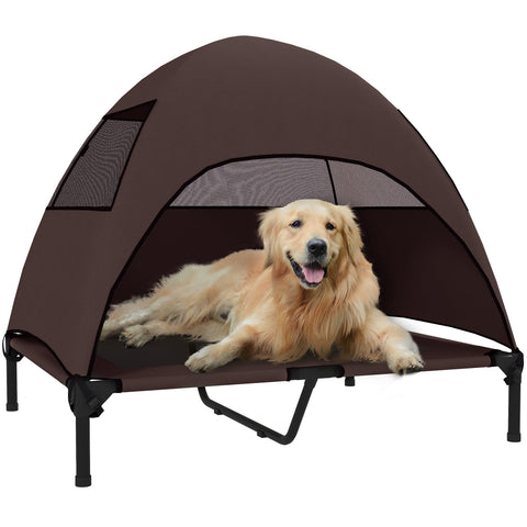 Rootz Elevated Outdoor Dog Bed - Canopy Dog Lounger - Raised Pet Bed - Sun Protection - 91cm x 76cm x 90cm