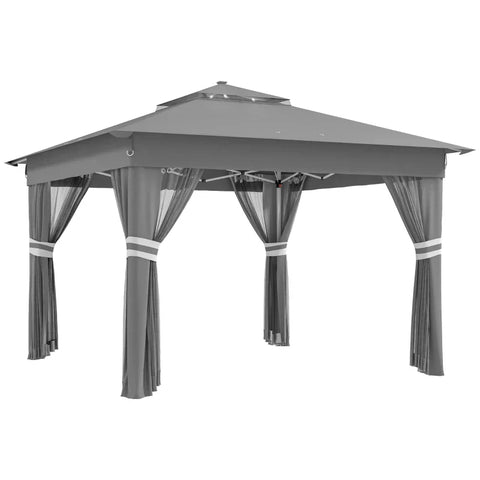 Rootz Garden Tent - Gazebo - Solar Powered - Ground Spikes - Carry Bag - LEDs Garden Tent - Steel - Oxford fabric - Gray - 336 Cm X 336 Cm X 270 Cm