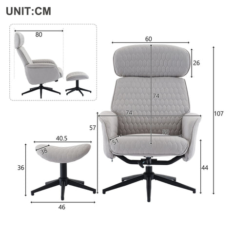 Rootz Adjustable Recliner Chair with Footstool - Armchair - Tech Fabric - Ultimate Comfort - 74cm x 80cm x 107cm