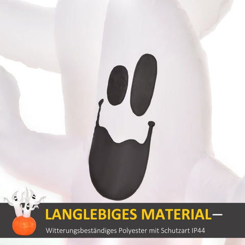 Rootz Inflatable Halloween Ghost with Pumpkin - Spooky Yard Decoration - LED Lighted Ghost - Durable Polyester - 170W x 90D x 180H cm