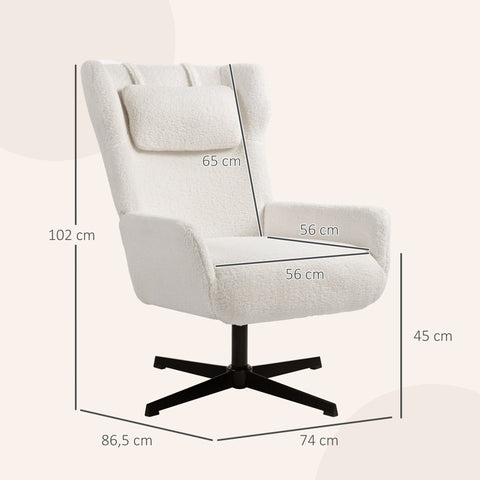 Rootz White Upholstery Armchair - Lounge Chair - Swivel Chair - Offers Comfort - 74cm x 86.5cm x 102cm