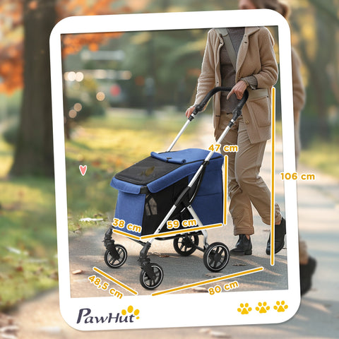 Rootz Dog Car - Pet Stroller - Compact Carrier - Foldable & Lightweight - Mesh Windows - 80L x 48.5W x 106H cm