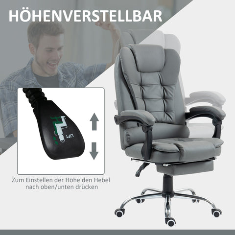 Rootz Office Chair with Footrest - Desk Chair - Adjustable Backrest - Comfort Seating - 64.5cm x 69cm x 117cm - Grey/Black