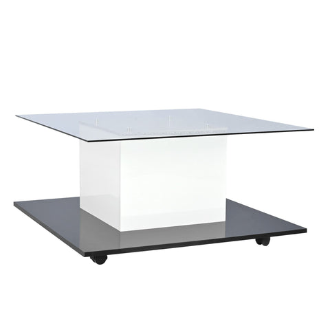 Rootz Modern Coffee Table - High-Gloss Surface - LED Light - Adjustable & Mobile - 80cm x 80cm x 40cm