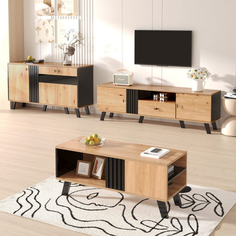 Rootz Sideboard - Buffet Cabinet - Modern Credenza - LED Lighting - 140cm x 78cm x 41cm - Stylish Design & Ample Storage