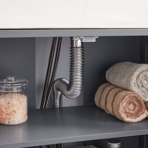 Rootz Sink Base Cabinet - Vanity Unit - Under Sink Storage - Space-Saving - Grey MDF - 60 x 30 x 60 cm