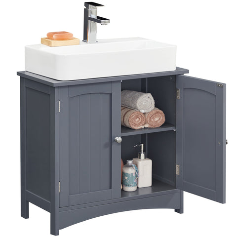 Rootz Sink Base Cabinet - Vanity Unit - Under Sink Storage - Space-Saving - Grey MDF - 60 x 30 x 60 cm