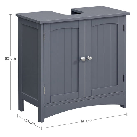 Rootz Sink Base Cabinet - Vanity Unit - Under Sink Storage - Space-Saving - Grey MDF - 60 x 30 x 60 cm