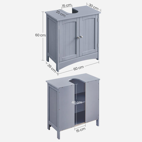 Rootz Sink Base Cabinet - Bathroom Vanity - 2 Door Storage - Mystical Gray - MDF Material - 30cm x 60cm x 60cm - Wall Mountable