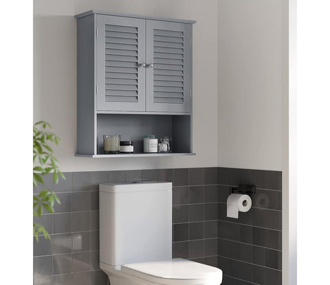 Rootz Bathroom Cabinet - Storage Unit - Organizer - Adjustable Shelf - 30x30x82cm -Grey - MDF - Slatted Doors