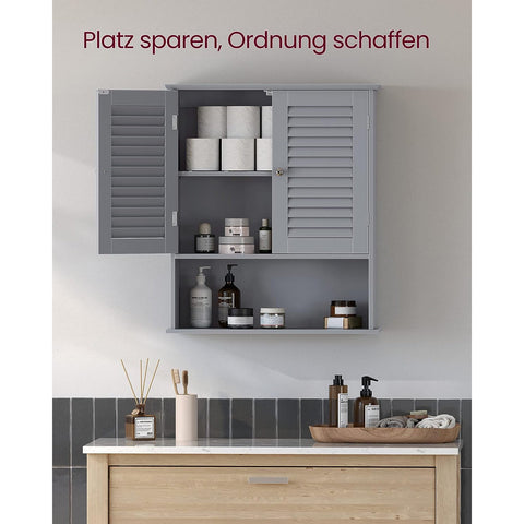 Rootz Bathroom Cabinet - Storage Unit - Organizer - Adjustable Shelf - 30x30x82cm -Grey - MDF - Slatted Doors