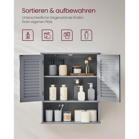 Rootz Bathroom Cabinet - Storage Unit - Organizer - Adjustable Shelf - 30x30x82cm -Grey - MDF - Slatted Doors