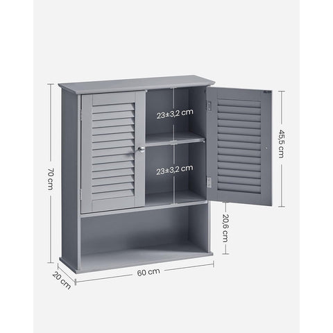 Rootz Bathroom Cabinet - Storage Unit - Organizer - Adjustable Shelf - 30x30x82cm -Grey - MDF - Slatted Doors