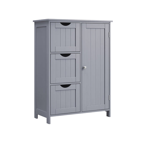 Rootz MDF Bathroom Cabinet - Dove Gray - Storage Organizer - Adjustable Shelf - 30cm x 60cm x 81cm. Weight: 14.2kg. Max load: 40kg top shelf, 5kg per drawer, 15kg adjustable shelf.