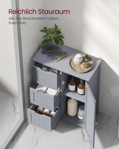 Rootz MDF Bathroom Cabinet - Dove Gray - Storage Organizer - Adjustable Shelf - 30cm x 60cm x 81cm. Weight: 14.2kg. Max load: 40kg top shelf, 5kg per drawer, 15kg adjustable shelf.