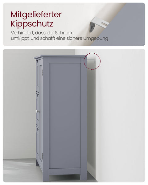 Rootz MDF Bathroom Cabinet - Dove Gray - Storage Organizer - Adjustable Shelf - 30cm x 60cm x 81cm. Weight: 14.2kg. Max load: 40kg top shelf, 5kg per drawer, 15kg adjustable shelf.