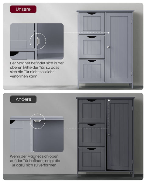 Rootz Bathroom Cabinet Storage Organizer - Gray Room Cabinet - Shelf Unit - MDF Material - 30 x 60 x 81 cm