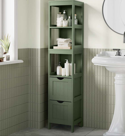 Rootz Bathroom Cabinet - Storage Organizer - MDF Cupboard - Space Saving - 30cm x 30cm x 141.5cm -Green