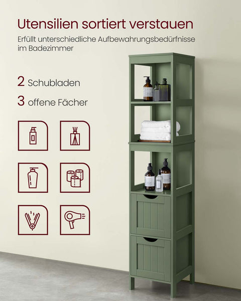 Rootz Bathroom Cabinet - Storage Organizer - MDF Cupboard - Space Saving - 30cm x 30cm x 141.5cm -Green