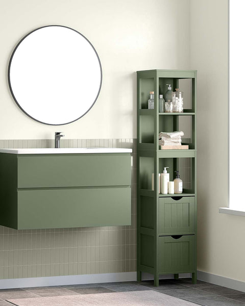 Rootz Bathroom Cabinet - Storage Organizer - MDF Cupboard - Space Saving - 30cm x 30cm x 141.5cm -Green