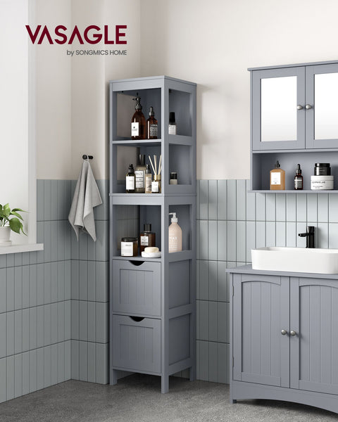 Rootz Tall Cabinet - Storage Cabinet - Dove Gray - MDF - 30cm x 30cm x 141.5cm - Lightweight - Sturdy - Easy Assembly