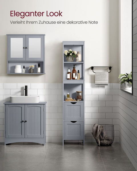 Rootz Tall Bathroom Cabinet - Narrow Standing - Dove Gray - MDF Material - 30cm x 30cm x 141.5cm - Weight 13.1kg
