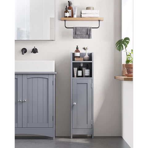 Rootz Narrow Bathroom Cabinet - Storage Cabinet - Organizer - MDF Material - Mystical Gray - 20cm x 18cm x 80cm - Lightweight - Adjustable Shelves - Easy Assembly