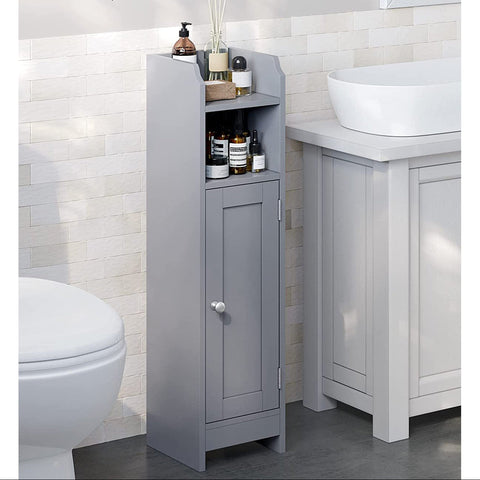 Rootz Narrow Bathroom Cabinet - Space-Saving Storage Unit - Grey MDF - Adjustable Shelves - 20cm x 18cm x 80cm