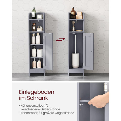 Rootz Narrow Bathroom Cabinet - Storage Cabinet - Organizer - MDF Material - Mystical Gray - 20cm x 18cm x 80cm - Lightweight - Adjustable Shelves - Easy Assembly