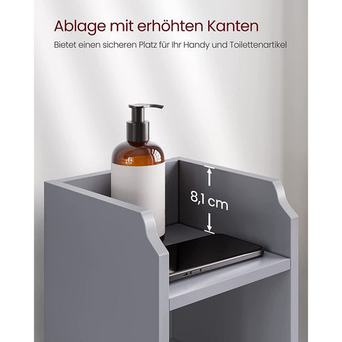 Rootz Narrow Bathroom Cabinet - Space-Saving Storage Unit - Grey MDF - Adjustable Shelves - 20cm x 18cm x 80cm