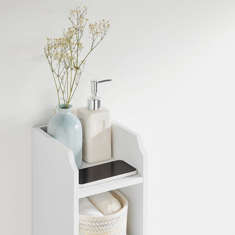 Rootz White Bathroom Cabinet - Storage Organizer - MDF Furniture - Compact Design - Anti-Tip Device - Easy Assembly - 18cm x 20cm x 80cm