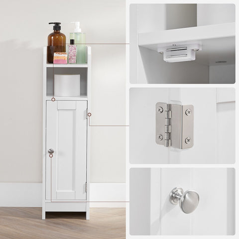 Rootz White Bathroom Cabinet - Storage Organizer - MDF Furniture - Compact Design - Anti-Tip Device - Easy Assembly - 18cm x 20cm x 80cm