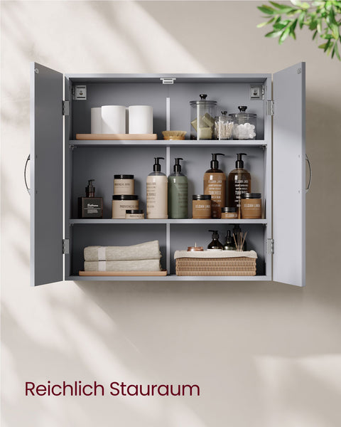 Rootz Bathroom Cabinet - Wall-mounted Cabinet - Adjustable Shelves - Space Saving - Grey - 18cm x 60cm x 60cm