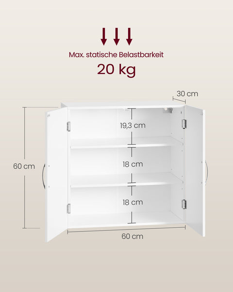 Rootz Bathroom Cabinet - Storage Shelves - Cloud White Organizer - Space-Saving Design - 30cm x 60cm x 60cm