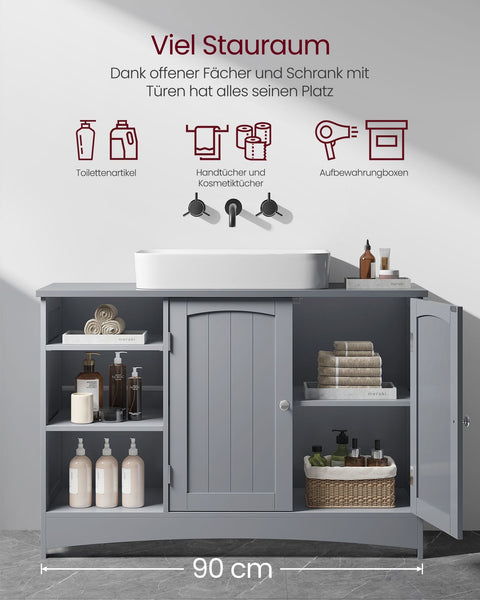 Rootz Dove Gray Sink Base Cabinet - Bathroom Vanity - Storage Organizer - MDF Material - Chrome Plated Handles - Spacious Interior - Easy Assembly - 30cm x 90cm x 60cm