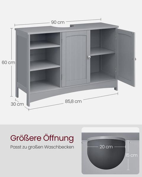 Rootz Dove Gray Sink Base Cabinet - Bathroom Vanity - Storage Organizer - MDF Material - Chrome Plated Handles - Spacious Interior - Easy Assembly - 30cm x 90cm x 60cm