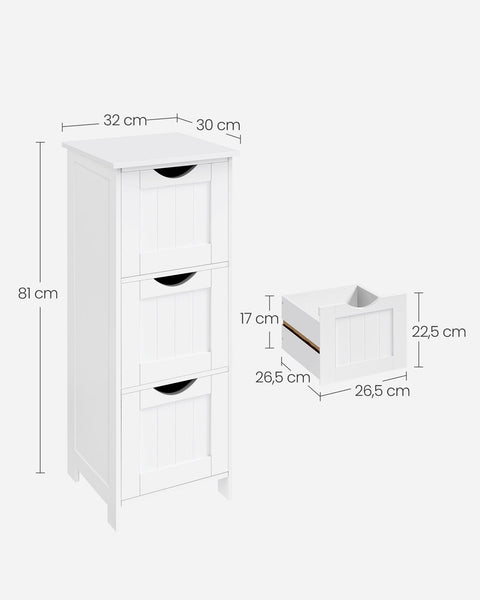 Rootz Storage Cabinet 3 Drawer Unit - Organizer - White Chest - Versatile Use - 32cm x 30cm x 81cm