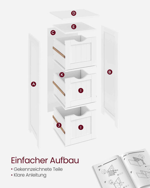 Rootz Storage Cabinet 3 Drawer Unit - Organizer - White Chest - Versatile Use - 32cm x 30cm x 81cm