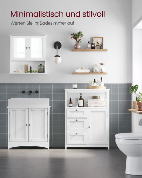 Rootz White Bathroom Cabinet - Storage Unit - Organizer - MDF Material - 90kg Load Capacity - 30cm x 60cm x 80cm