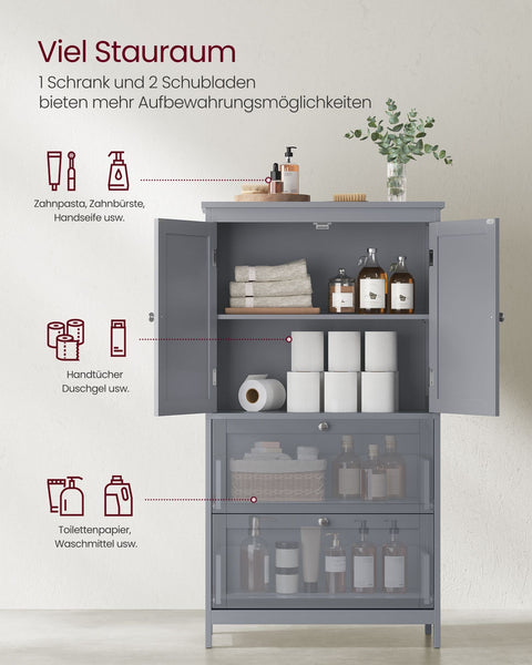 Rootz Bathroom Cabinet - Storage Unit - Organizer - Space Saver - MDF -  Grey - 30cm x 60cm x 110cm
