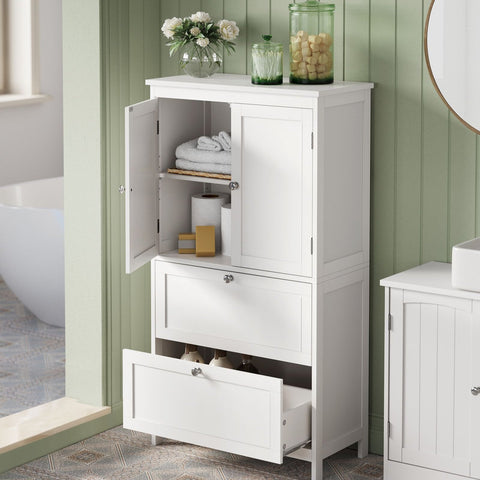 Rootz Bathroom Cabinet - Storage Unit - Organizer - MDF - 30cm x 60cm x 110cm - Classic White - Anti-tip - 136kg max capacity