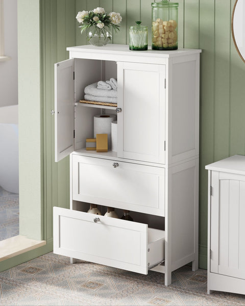 Rootz Classic White Bathroom Cabinet - Storage Unit - Organizer - MDF Material - Spacious Design - Easy Assembly - 30cm x 60cm x 110cm