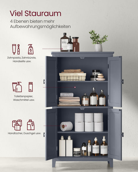 Rootz Bathroom Cabinet - Storage Unit - Organizer - Adjustable Shelves -  Grey MDF - 30cm x 60cm x 110cm