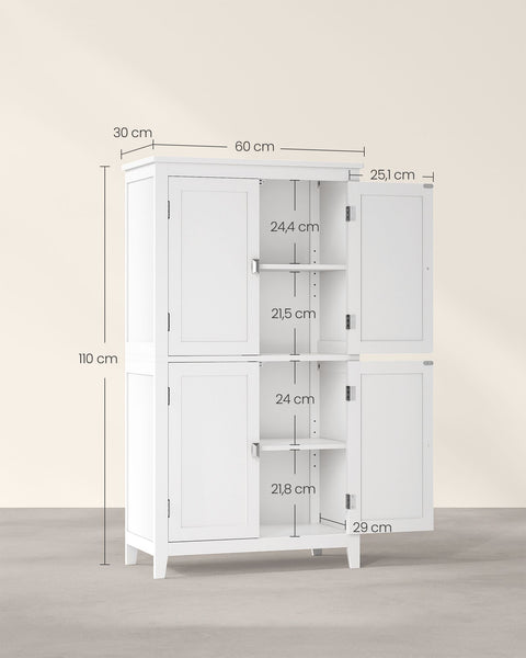 Rootz Classic White Bathroom Cabinet - Storage Unit - MDF Furniture - Spacious Design - Easy Assembly - 30cm x 60cm x 110cm