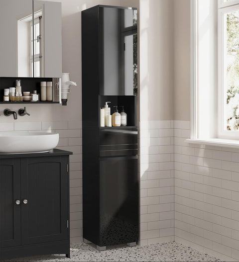Rootz Tall Storage Unit - Black Cabinet - MDF Organizer - Space-Saving Design - 30cm x 30cm x 170cm