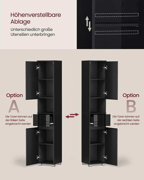 Rootz Tall Storage Unit - Black Cabinet - MDF Organizer - Space-Saving Design - 30cm x 30cm x 170cm
