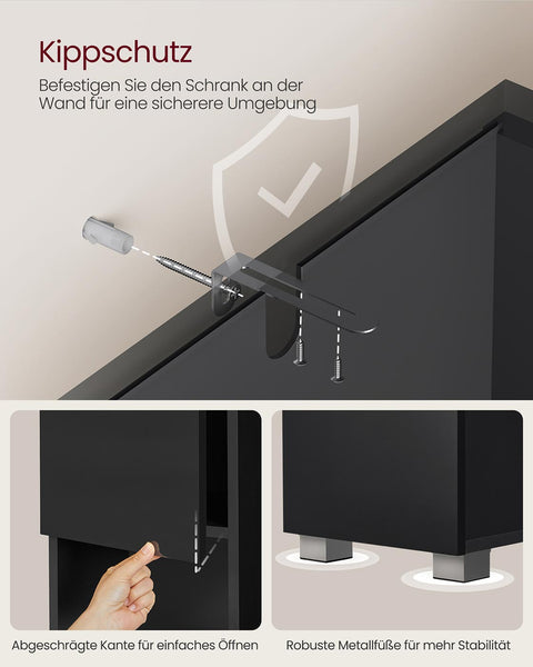 Rootz Tall Storage Unit - Black Cabinet - MDF Organizer - Space-Saving Design - 30cm x 30cm x 170cm