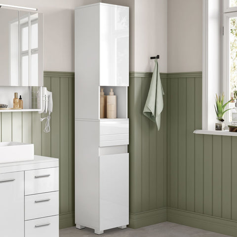 Rootz Classic White Bathroom Cabinet - Storage Unit - MDF Furniture - 10kg Load Capacity - 30cm x 30cm x 170cm